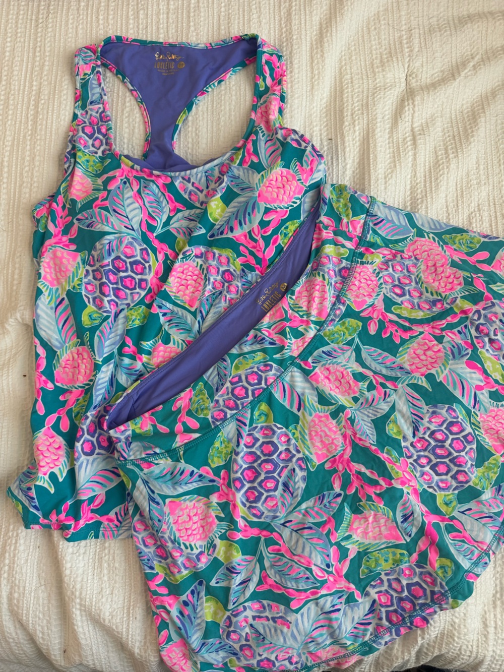 Lilly Pulitzer Teal, Hot Pink & Purple Tropical Pineapple Skirt Set